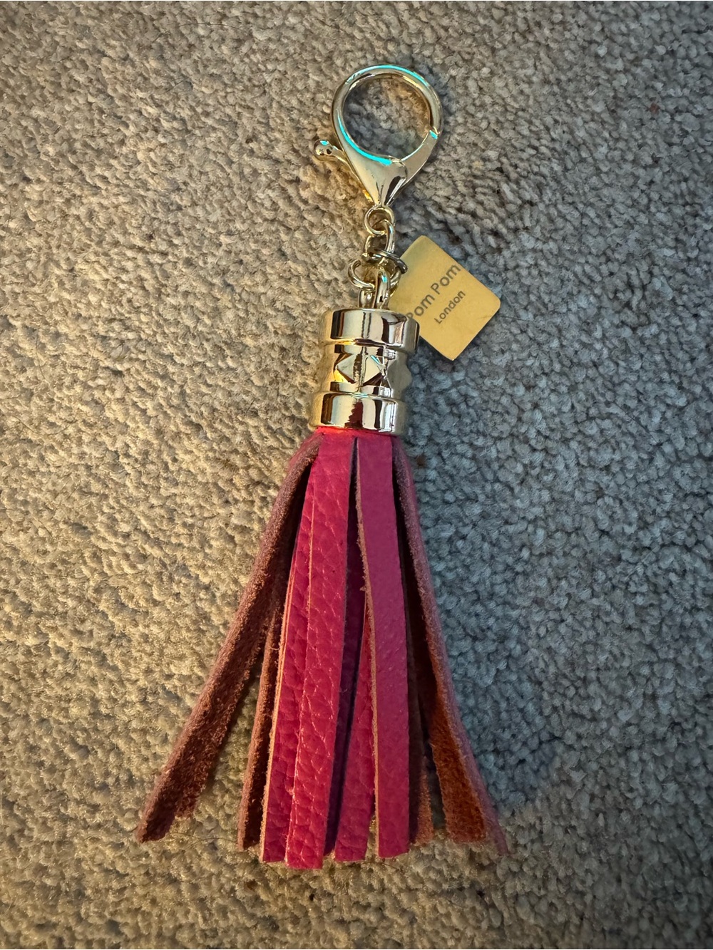 Pom Pom London Pink Leather Tassel Keyring Bag Charm Silver Hardware